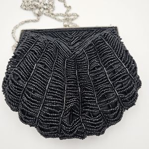 BIJOUX TERNER black beaded satin shell purse
